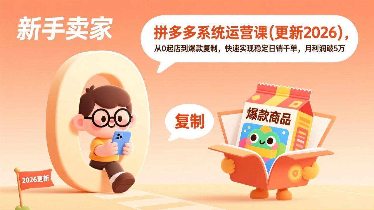 （17202期）拼多多系统运营课(更新2026)，从0起店到爆款复制，快速实现稳定日销千单，月利润破5万-翌晨科技网