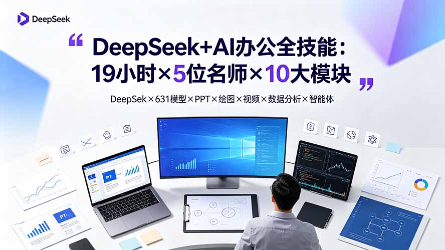 （19411期）DeepSeek+AI办公全技能：19小时×5位名师×10大模块，DeepSeek×631模型×PPT×绘图×视频×数据分析×智能体-翌晨科技网