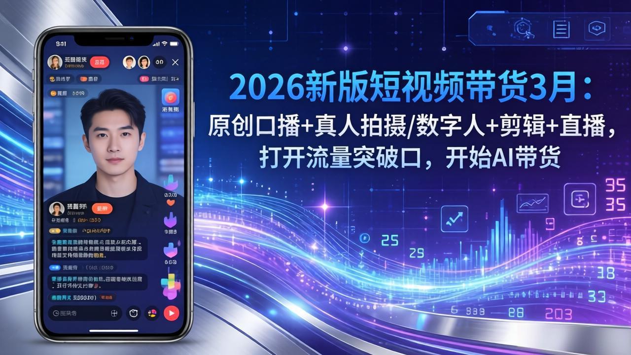 (17724期)2026新版短视频带货3月:原创口播+真人拍摄/数字人+剪辑+直播,打开流量突破口,开始AI带货-翌晨科技网