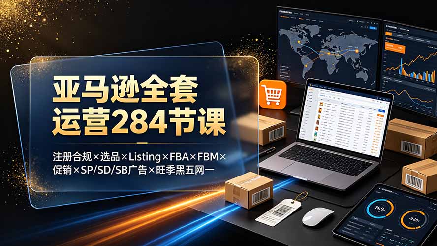 （19410期）亚马逊全套运营284节课：注册合规×选品×Listing×FBA×FBM×促销×SP/SD/SB广告×旺季黑五网一-翌晨科技网