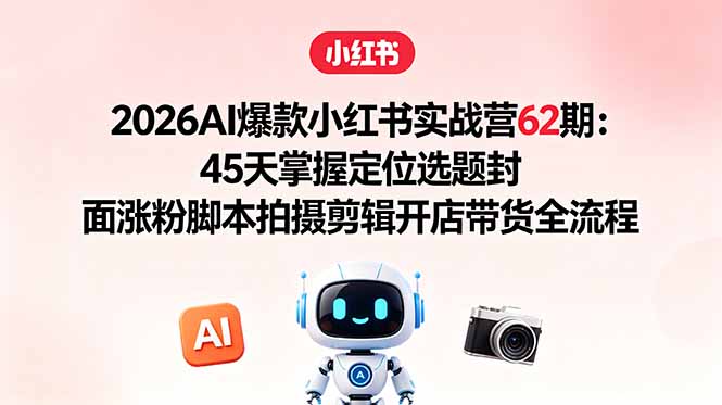 （18606期）2026AI爆款小红书实战营62期：45天掌握定位选题封面涨粉脚本拍摄剪辑开店带货全流程-翌晨科技网