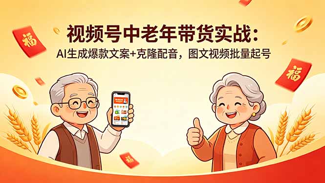 （18396期）视频号中老年带货实战：AI生成爆款文案+克隆配音，图文视频批量起号-翌晨科技网