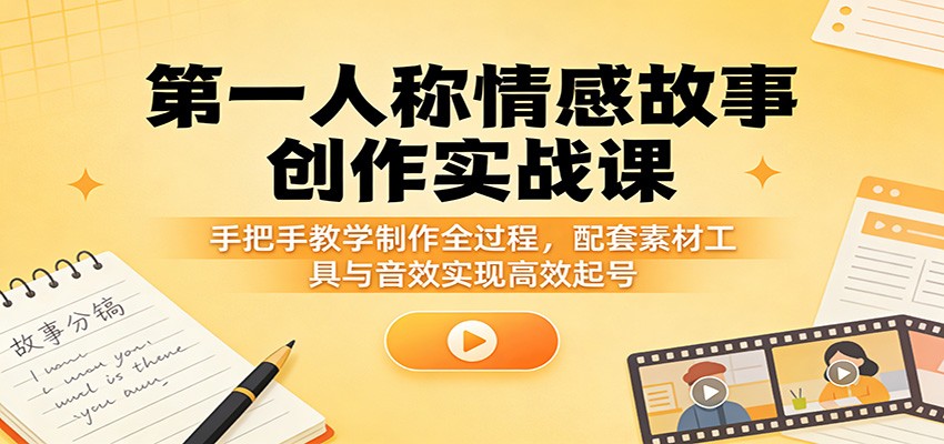 第一人称情感故事创作实战课：手把手教学制作全过程，配套素材工具与音效实现高效起号-翌晨科技网