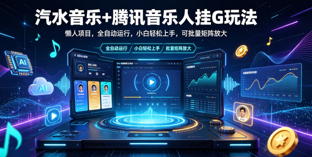 汽水音乐+腾讯音乐人挂G玩法,懒人项目,全自动运行,小白轻松上手,可批量矩阵放大【揭秘】-翌晨科技网