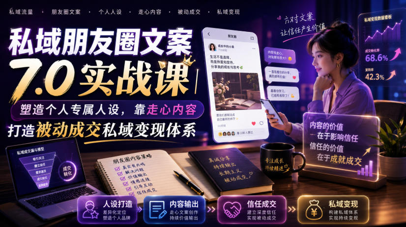 私域朋友圈文案7.0实战课｜塑造个人专属人设，靠走心内容打造被动成交私域变现体系-翌晨科技网