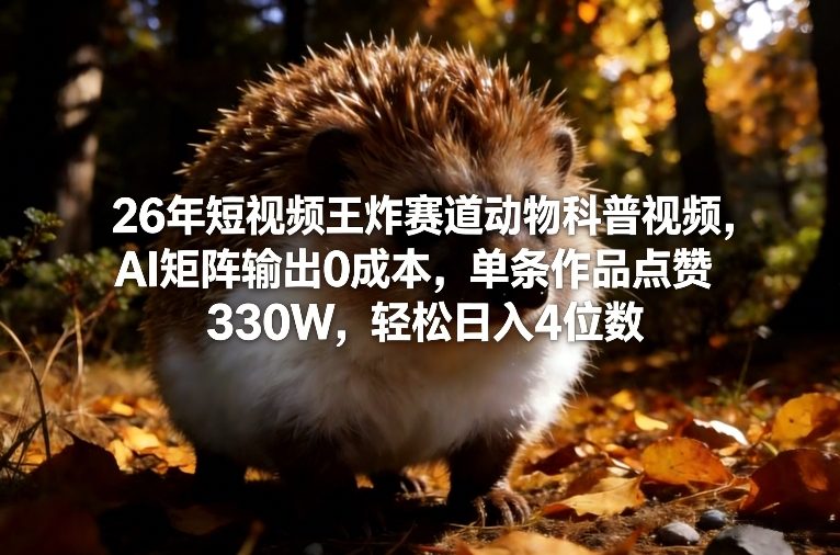 26年短视频王炸赛道动物科普视频，AI矩阵输出0成本，单条作品点赞330W，轻松日入4位数-翌晨科技网