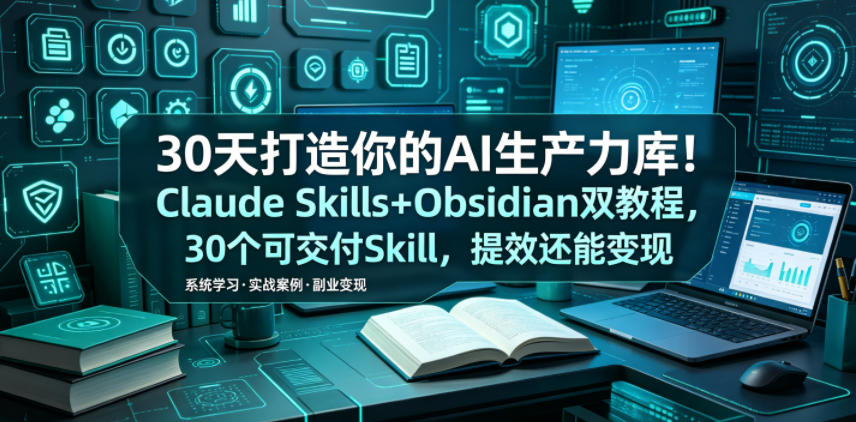 30天打造你的AI生产力库！Claude Skills+Obsidian 双教程，30 个可交付 Skill，提效还能变现-翌晨科技网