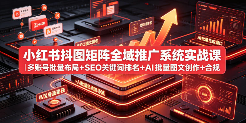 小红书抖图矩阵全域推广系统实战课｜多账号批量布局+SEO关键词排名+AI批量图文创作+合规私域导流完整落地教程-翌晨科技网
