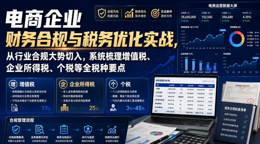 电商企业财务合规与税务优化实战，从行业合规大势切入，系统梳理增值税、企业所得税、个税等全税种要点-翌晨科技网