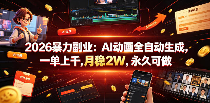 2026暴力副业：AI动画全自动生成，一单上千，月稳2W，永久可做【揭秘】-翌晨科技网