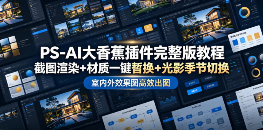 PS-AI大香蕉插件完整版教程，截图渲染+材质一键替换+光影季节切换，室内外效果图高效出图高阶课程-翌晨科技网