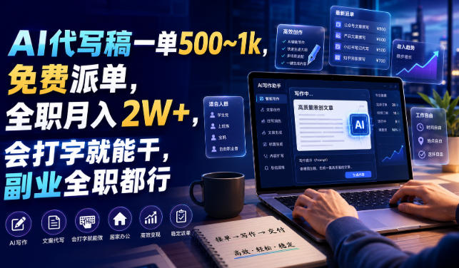 AI代写稿一单500~1k,免费派单,全职月入2W+,会打字就能干,副业全职都行【揭秘】-翌晨科技网