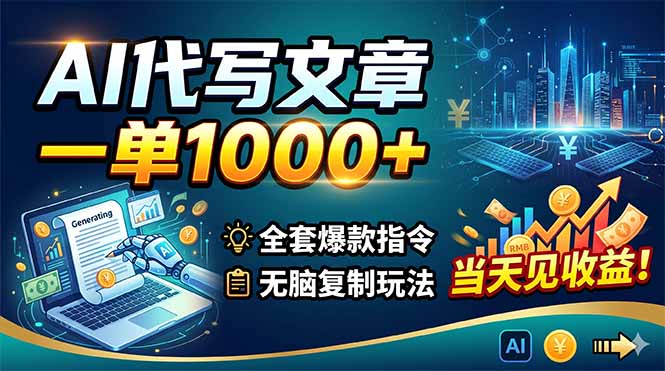 （18575期）AI代写文章，一单1000+，全套爆款指令+无脑复制玩法，当天见收益！-翌晨科技网