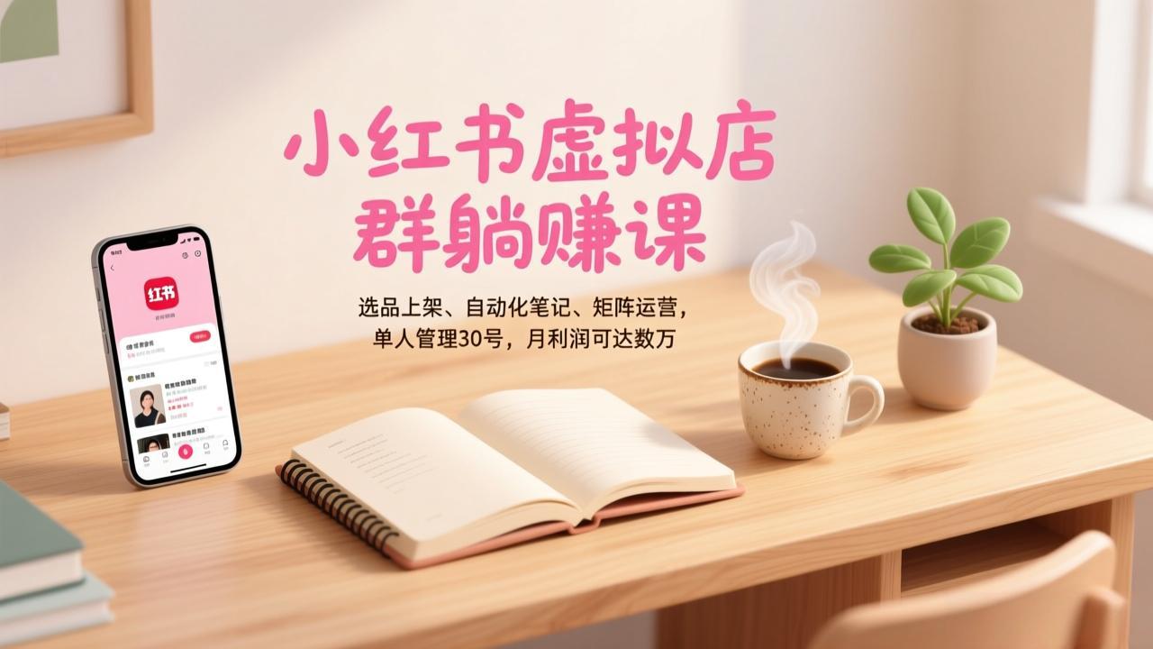 （17072期）小红书虚拟店群躺赚课，选品上架、自动化笔记、矩阵运营，单人管理30号，月利润可达数万-翌晨科技网