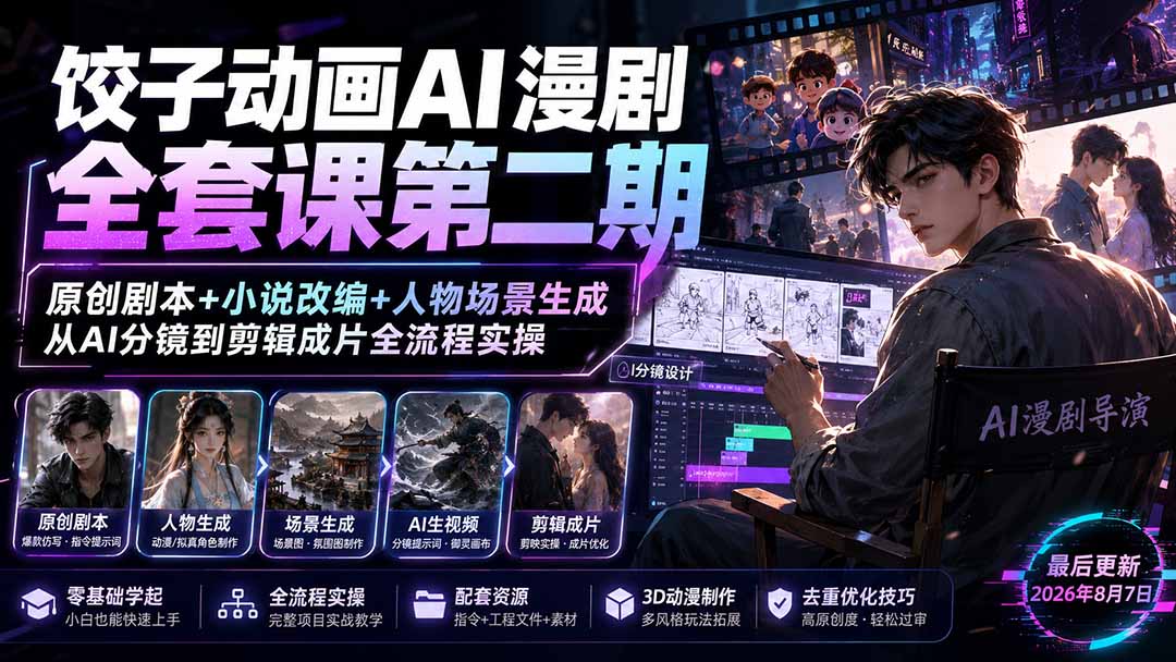（19910期）饺子动画AI漫剧全套课第二期：原创剧本+小说改编+人物场景生成，从AI分镜到剪辑成片全流程实操-翌晨科技网