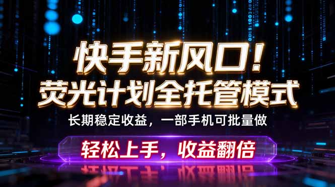 （18713期）快手新风口！荧光计划全托管躺赚，不用自己干，批量操作月入3W+-翌晨科技网