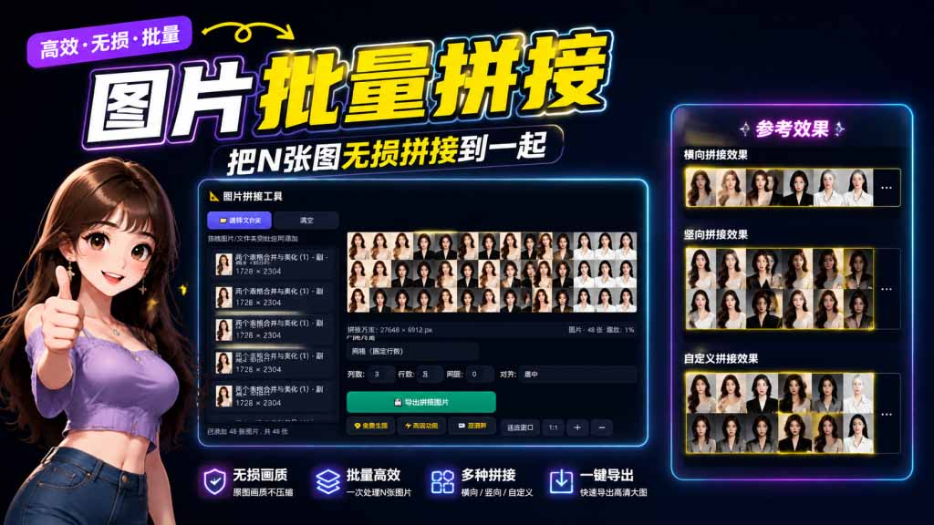 （20005期）图片批量拼接，把N张图无损拼接到一起，支持横向、竖向、自定义等功能-翌晨科技网