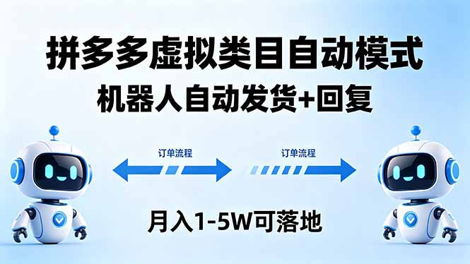 （18339期）多多虚拟类目自动模式，机器人自动发货 + 回复，月入 1-5W 可落地-翌晨科技网