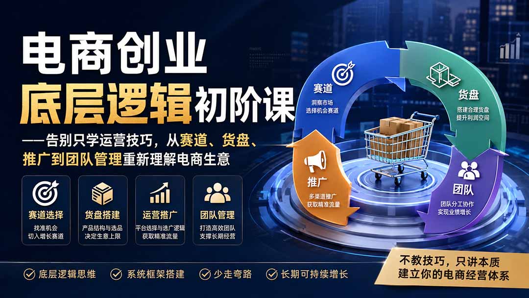 （19926期）电商创业底层逻辑初阶课——告别只学运营技巧，从赛道、货盘、推广到团队管理重新理解电商生意-翌晨科技网
