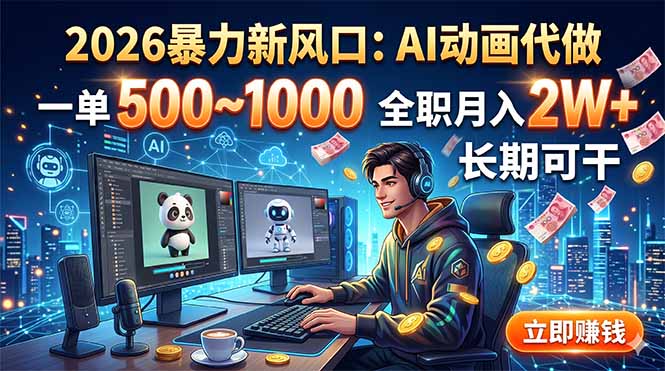 (18993期)2026暴力新风口:AI动画代做,一单500~1000,全职月入2W+,长期可干-翌晨科技网