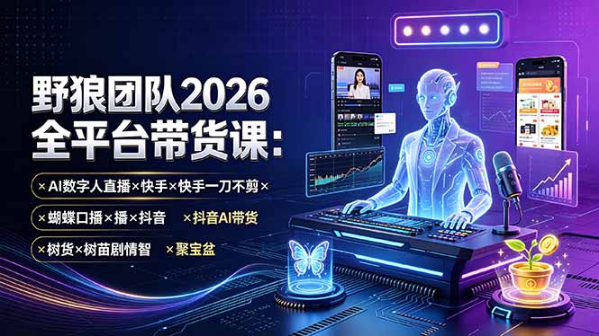 （19511期）野狼团队2026全平台带货课-7月：AI数字人直播×快手一刀不剪×蝴蝶口播×抖音AI带货×树苗剧情智剪×聚宝盆-翌晨科技网
