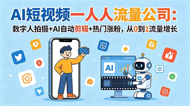 （18864期）AI短视频一人流量公司：数字人拍摄+AI自动剪辑+热门涨粉，从0到1流量增长-翌晨科技网