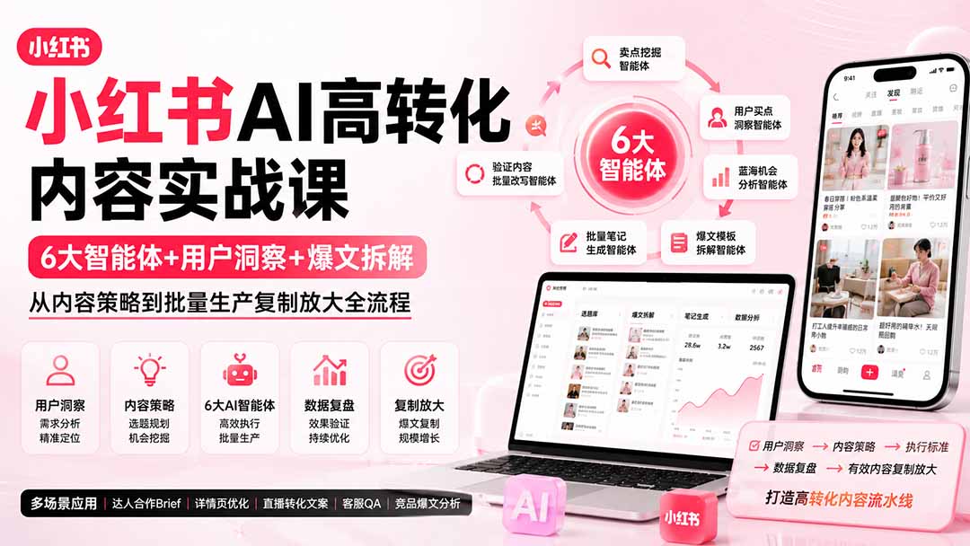 （19927期）小红书AI高转化内容实战课：6大智能体+用户洞察+爆文拆解，从内容策略到批量生产复制放大全流程-翌晨科技网