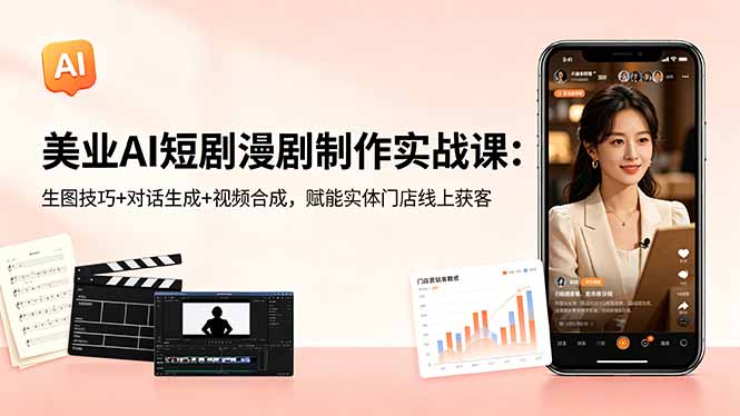 （18536期）美业AI短剧漫剧制作实战课：生图技巧+对话生成+视频合成，赋能实体门店线上获客-翌晨科技网