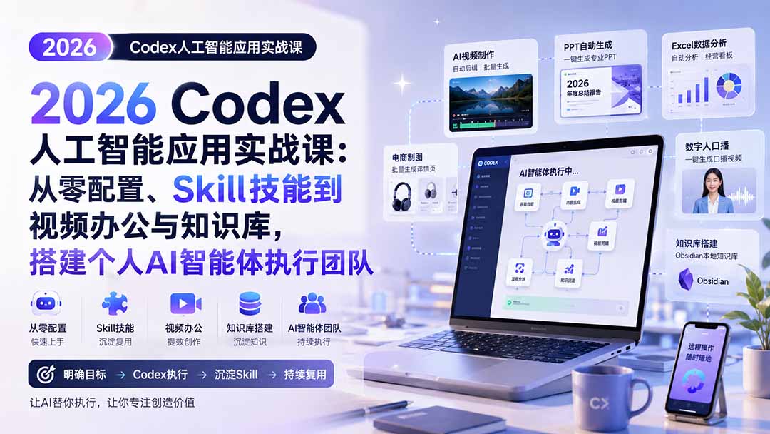 （20067期）2026 Codex人工智能应用实战课：从零配置、Skill技能到视频办公与知识库，搭建个人AI智能体执行团队-翌晨科技网