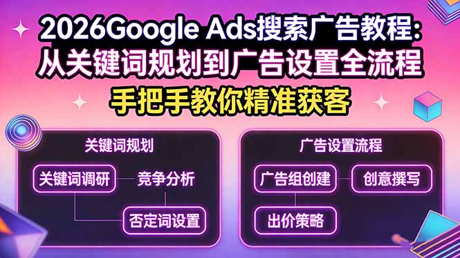 （17641期）2026Google Ads搜索广告教程：从关键词规划到广告设置全流程，手把手教你精准获客-翌晨科技网