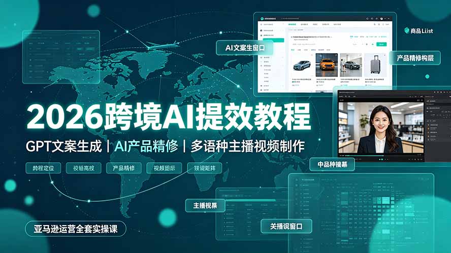 （19286期）2026跨境AI提效教程·GPT文案生成｜AI产品精修｜多语种主播视频制作，亚马逊运营全套实操课-翌晨科技网