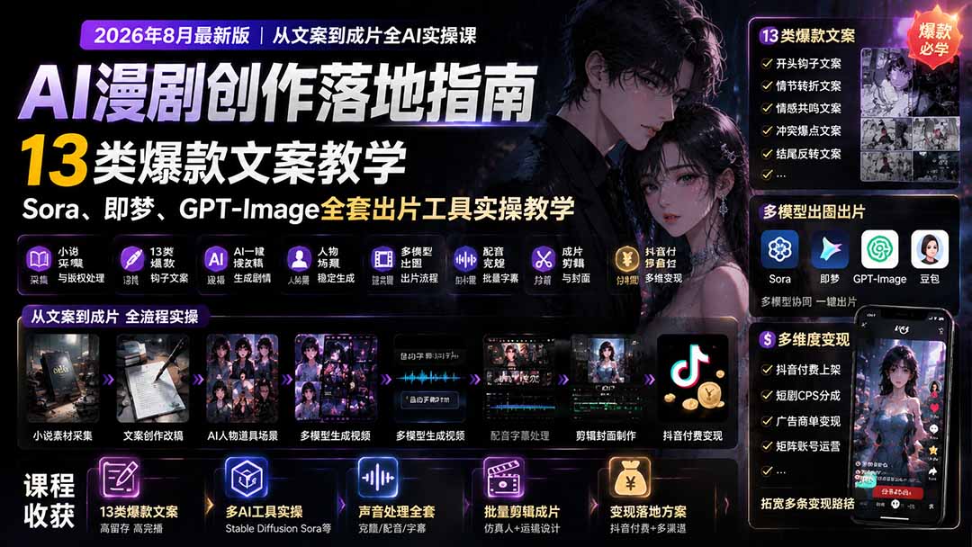 （19691期）AI漫剧创作落地指南｜13类爆款文案教学，Sora、即梦、GPT-Image全套出片工具实操教学-翌晨科技网