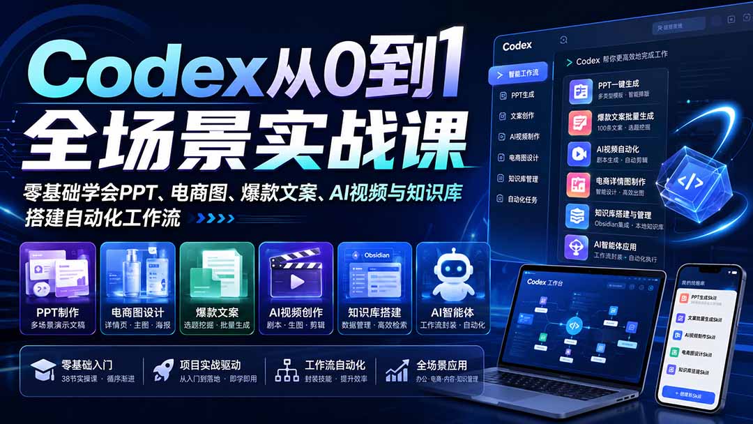 （20041期）Codex从0到1全场景实战课：零基础学会PPT、电商图、爆款文案、AI视频与知识库，搭建自动化工作流-翌晨科技网
