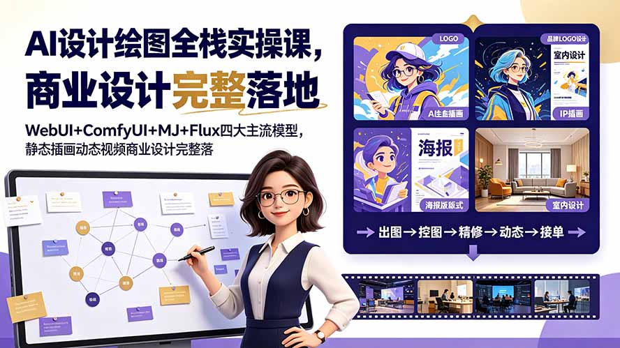 （19244期）AI设计绘图全栈实操课，WebUI+ComfyUI+MJ+Flux四大主流模型，静态插画动态视频商业设计完整落地教程-翌晨科技网