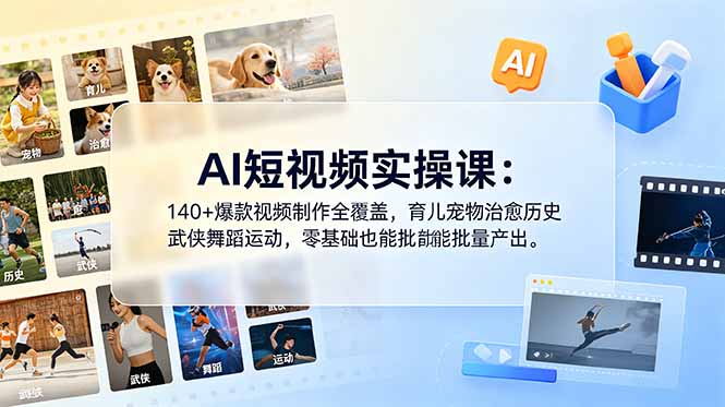（18781期）AI短视频实操课：140+爆款视频制作全覆盖，育儿宠物治愈历史武侠舞蹈运动，零基础也能批量产出-翌晨科技网