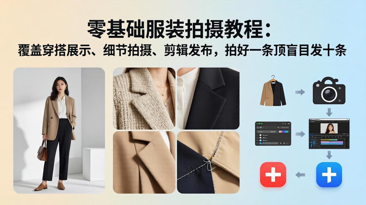（17829期）零基础服装拍摄教程：覆盖穿搭展示、细节拍摄、剪辑发布，拍好一条顶盲目发十条-翌晨科技网