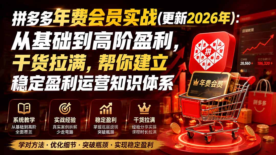 (19729期)拼多多年费会员实战(更新2026年):从基础到高阶盈利,干货拉满,帮你建立稳定盈利运营知识体系-翌晨科技网