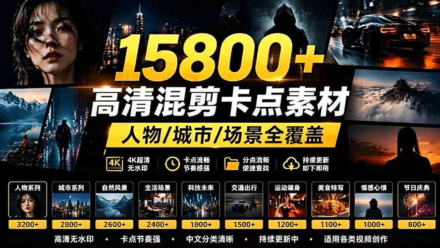 (19120期)【影视剪辑素材合集】15800+高清混剪卡点|热门影视精彩片段|人物/城市/场景全覆盖,中文分类清晰-翌晨科技网
