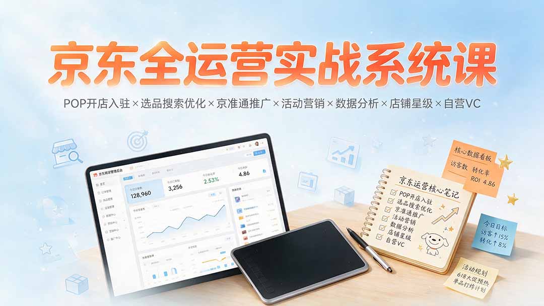 （19581期）京东全运营实战系统课：POP开店入驻×选品搜索优化×京准通推广×活动营销×数据分析×店铺星级×自营VC-翌晨科技网