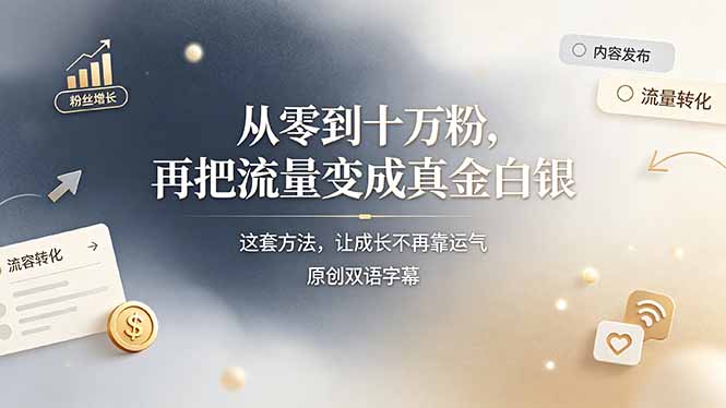 （19198期）从零到十万粉，再把流量变成真金白银——这套方法，让成长不再靠运气【原创双语字幕】-翌晨科技网