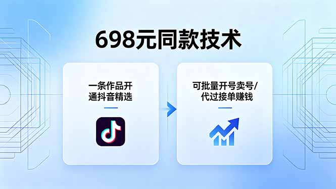 （18379期）698元同款技术：一条作品开通抖音精选，可批量开号卖号，也可代过接单赚钱-翌晨科技网