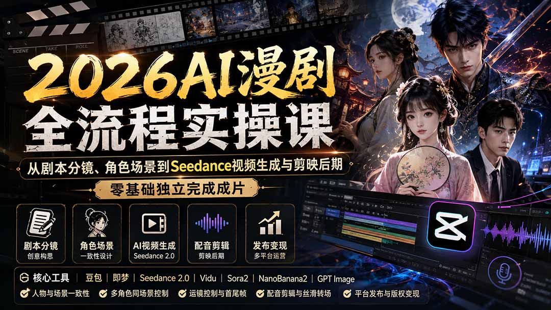 （20042期）2026AI漫剧全流程实操课：从剧本分镜、角色场景到Seedance视频生成与剪映后期，零基础独立完成成片-翌晨科技网