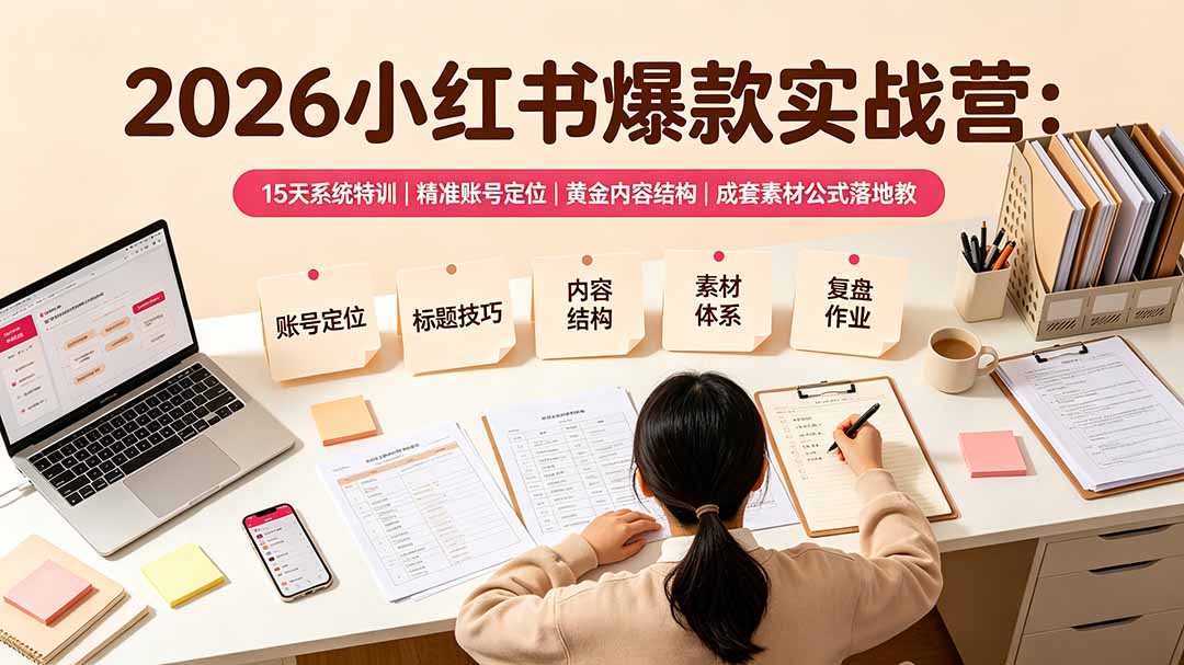 （19332期）2026小红书爆款实战营：15天系统特训｜精准账号定位｜黄金内容结构｜成套素材公式落地教程-翌晨科技网