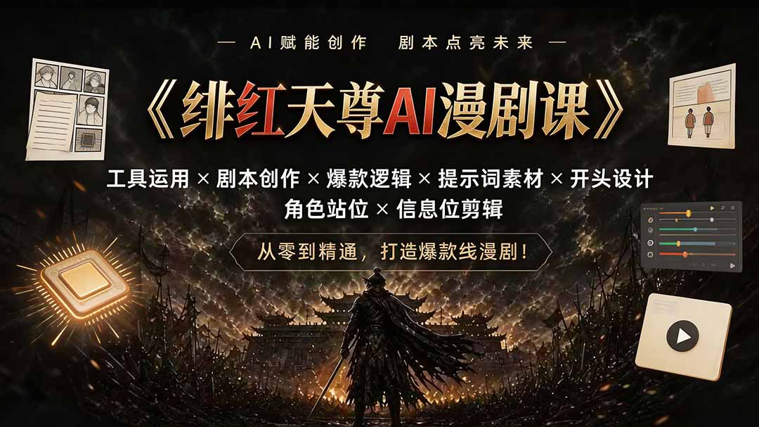 （19597期）绯红天尊AI漫剧课｜工具运用×剧本创作×爆款逻辑×提示词素材×开头设计×角色站位×信息位剪辑-翌晨科技网