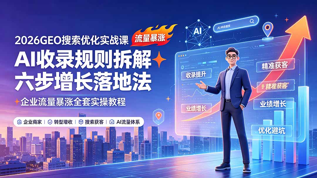（19333期）2026GEO搜索优化实战课：AI收录规则拆解｜六步增长落地法｜企业流量暴涨全套实操教程-翌晨科技网