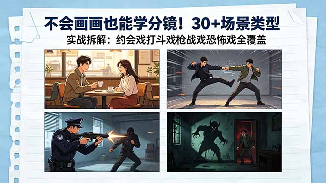 （18591期）不会画画也能学分镜！30+场景类型实战拆解：约会戏打斗戏枪战戏恐怖戏全覆盖-翌晨科技网