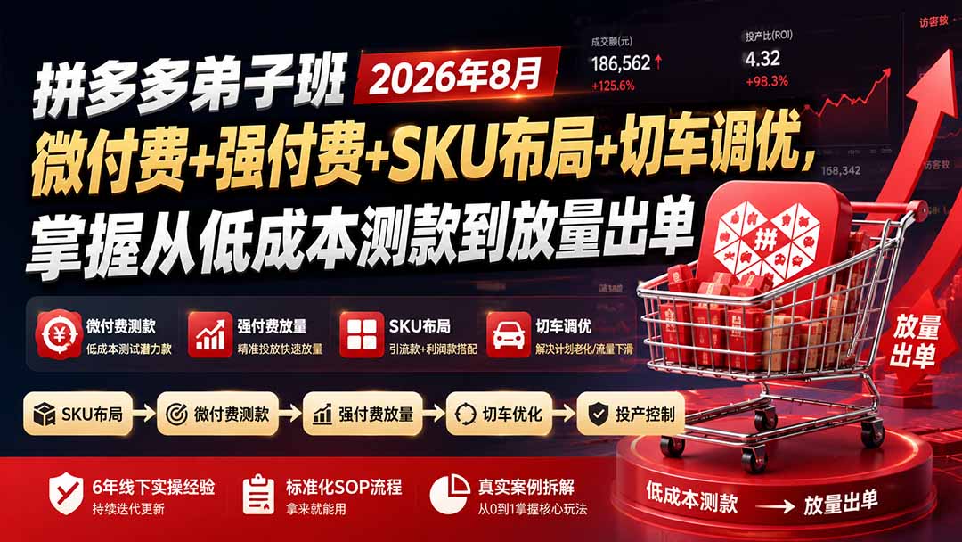 （19746期）拼多多弟子班2026年8月：微付费+强付费+SKU布局+切车调优，掌握从低成本测款到放量出单-翌晨科技网