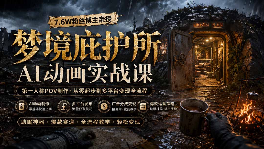 （19886期）梦境庇护所AI动画实战课：7.6W粉丝博主亲授第一人称POV制作，从零起步到多平台发布变现全流程-翌晨科技网