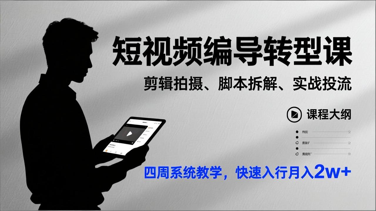 （17062期）短视频编导转型课，剪辑拍摄、脚本拆解、实战投流，四周系统教学，快速入行月入2w+-翌晨科技网