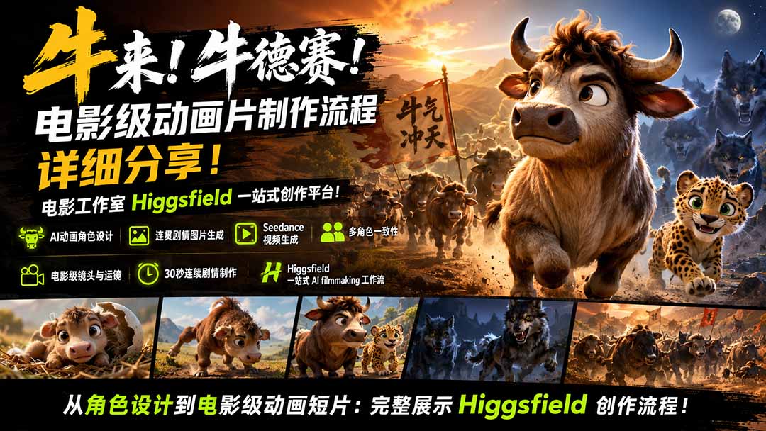 （19987期）牛来！牛德赛！电影级动画片制作流程详细分享！电影工作室Higgsfield一站式创作平台！-翌晨科技网